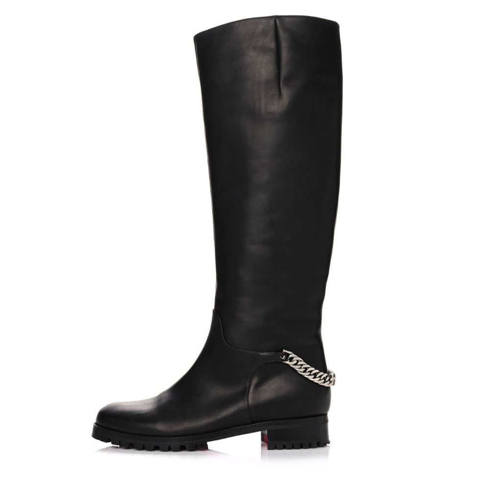 EUC Christian Louboutin Riding knee high Leather boot with chain and red sole